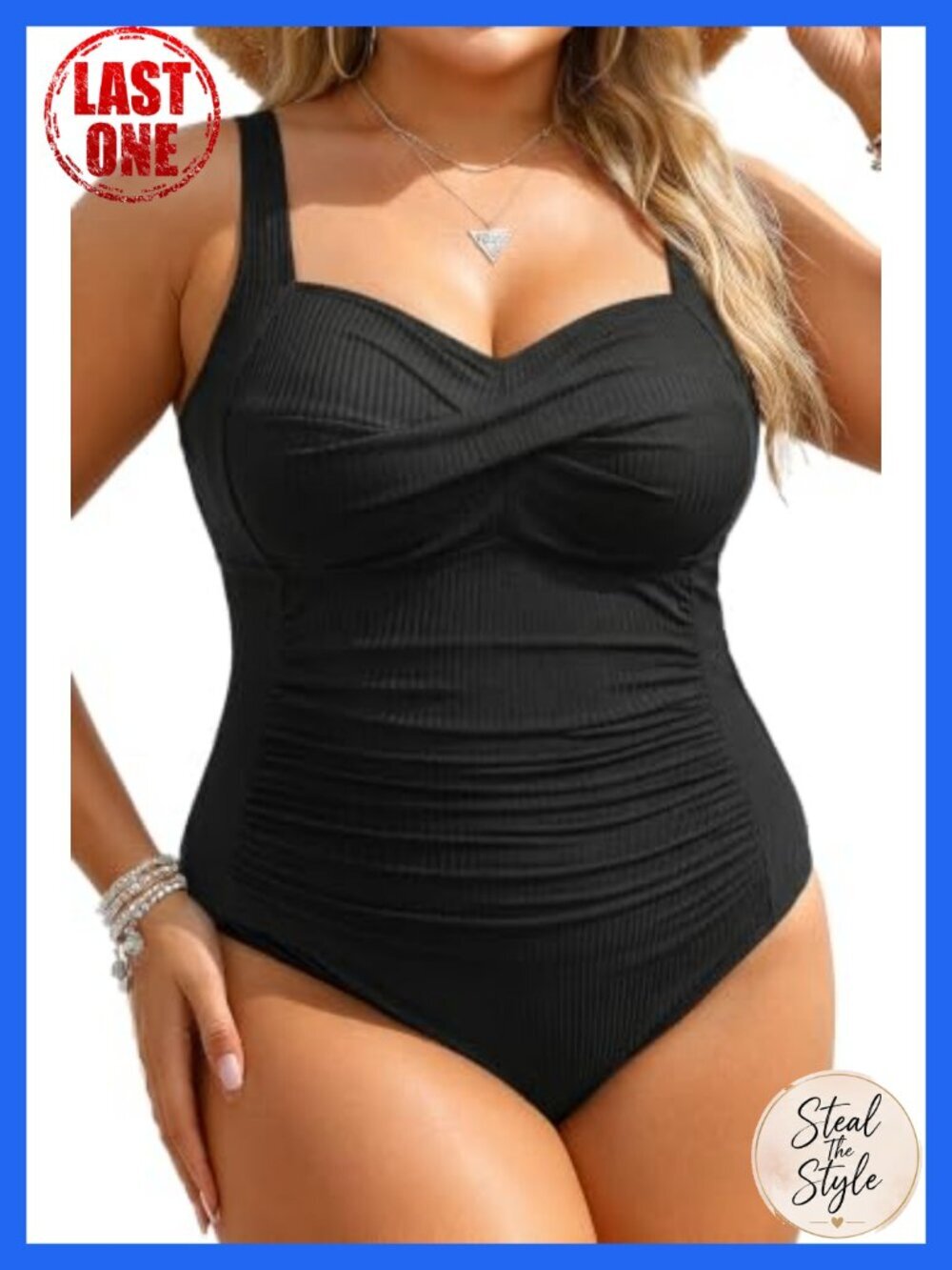 Plus Size Ribbed Ruched One Piece Swimsuit Tummy Control Twist Front Full